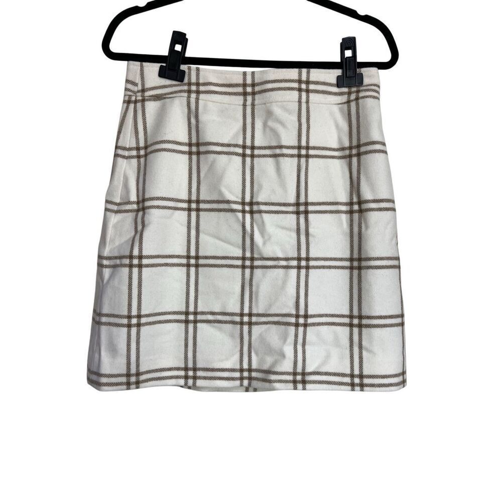 J. Crew Skirt Womens Size 8 Ivory Camel A-Line‎ Mini Plaid Wool Blend Lined NWT